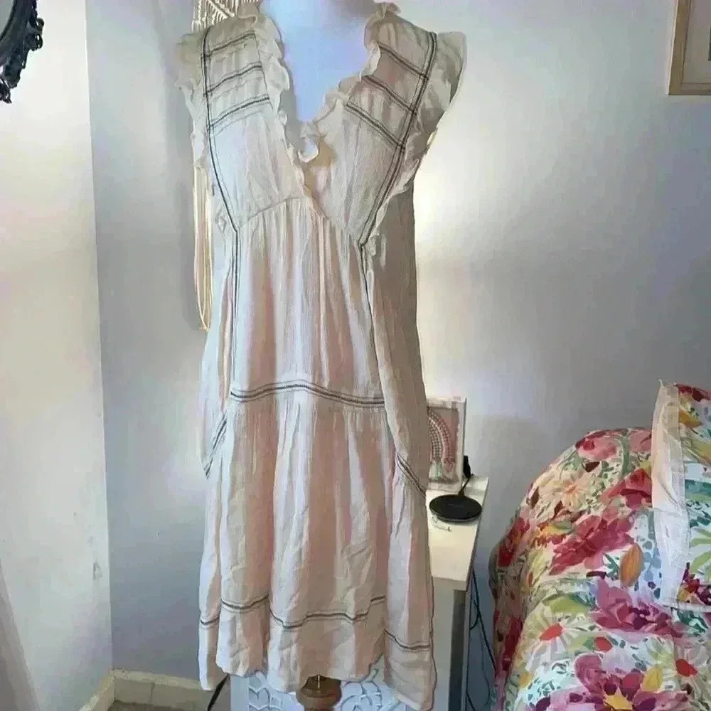 BA&SH Nox Ruffled Shift Dress in nude Large